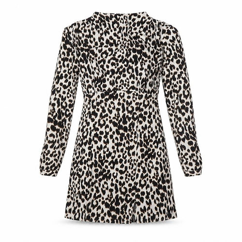 Zara Womens Ivory Animal Print Polyester A-Line Size XS Mock Neck Zip