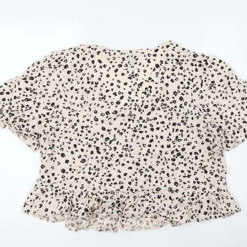 New Look Womens Beige Animal Print Viscose Basic Button-Up Size 14 V-Neck