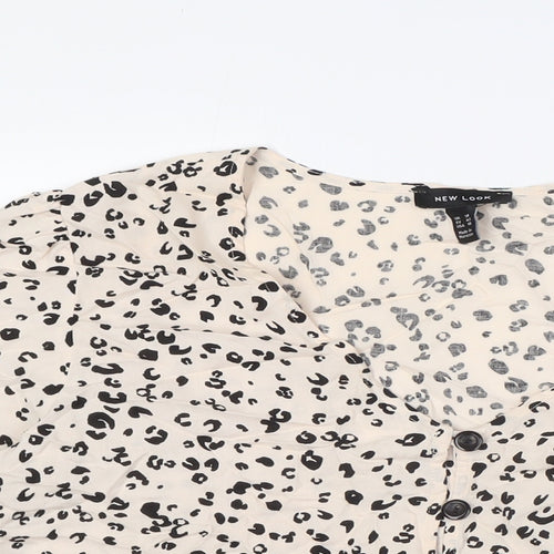 New Look Womens Beige Animal Print Viscose Basic Button-Up Size 14 V-Neck