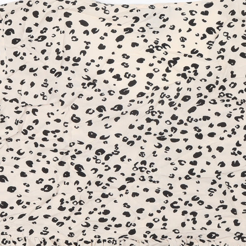 New Look Womens Beige Animal Print Viscose Basic Button-Up Size 14 V-Neck