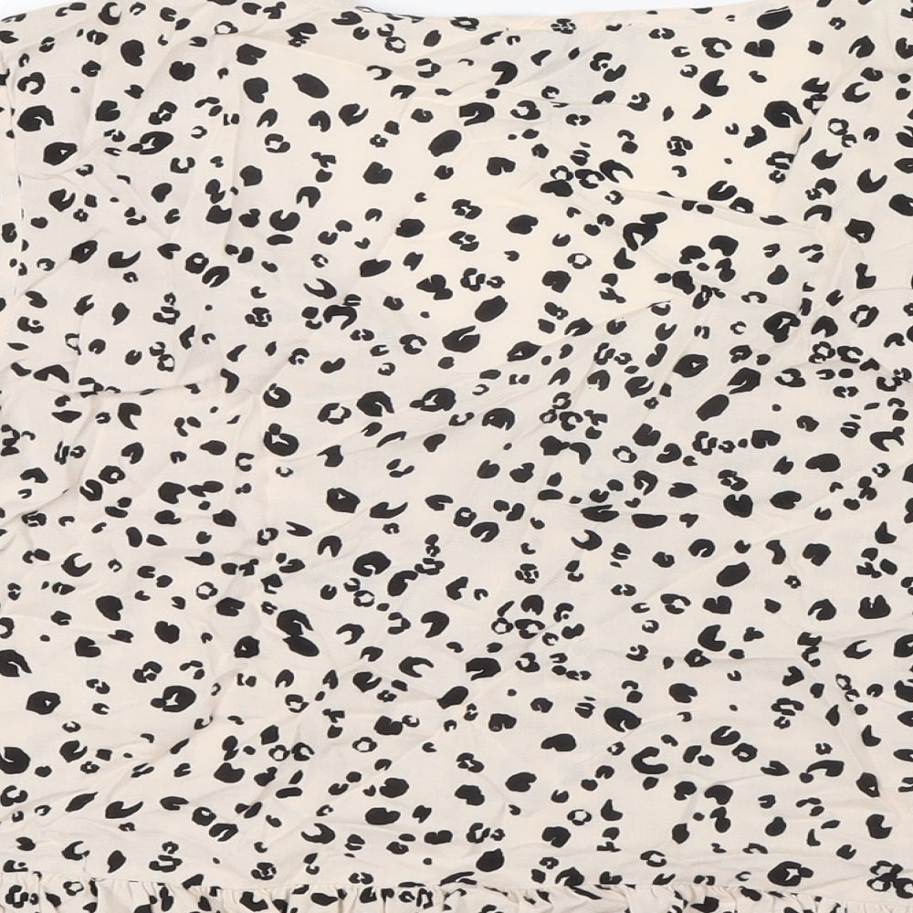 New Look Womens Beige Animal Print Viscose Basic Button-Up Size 14 V-Neck