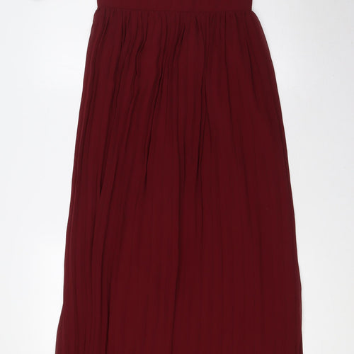 Chi Chi Womens Red Polyester Ball Gown Size 8 Off the Shoulder Zip - Pleated, Lace