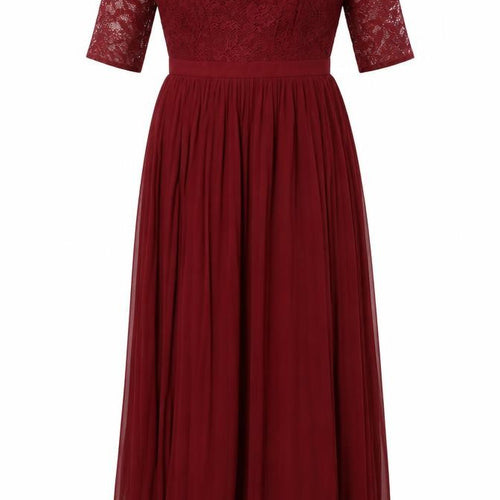 Chi Chi Womens Red Polyester Ball Gown Size 8 Off the Shoulder Zip - Pleated, Lace