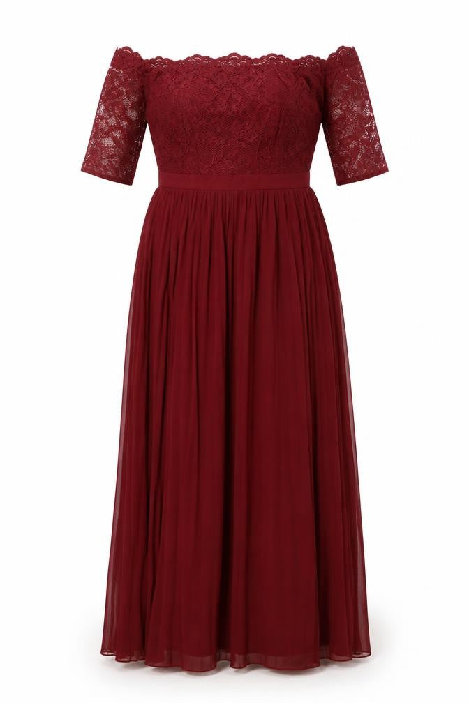 Chi Chi Womens Red Polyester Ball Gown Size 8 Off the Shoulder Zip - Pleated, Lace
