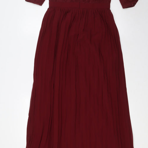 Chi Chi Womens Red Polyester Ball Gown Size 8 Off the Shoulder Zip - Pleated, Lace