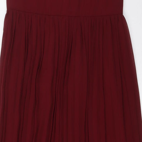 Chi Chi Womens Red Polyester Ball Gown Size 8 Off the Shoulder Zip - Pleated, Lace