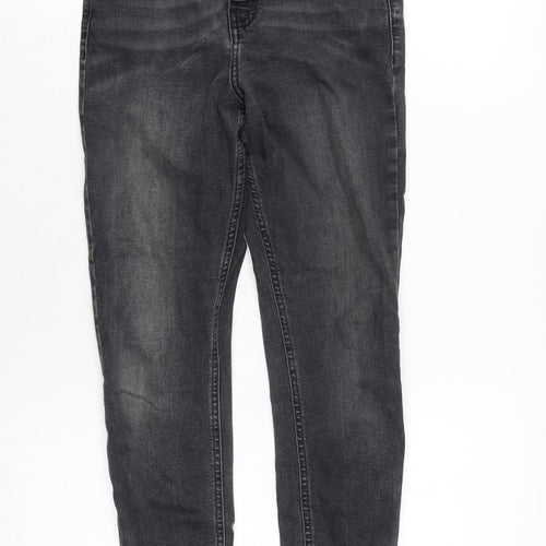 Topshop Womens Grey Cotton Blend Straight Jeans Size 12 L25 in Regular Zip - Raw Hem