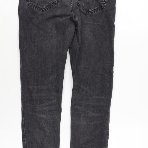 Topshop Womens Grey Cotton Blend Straight Jeans Size 12 L25 in Regular Zip - Raw Hem