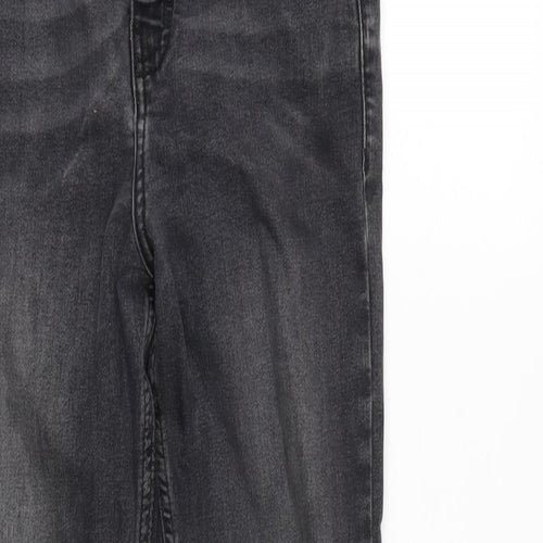 Topshop Womens Grey Cotton Blend Straight Jeans Size 12 L25 in Regular Zip - Raw Hem