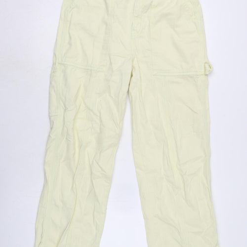 Topshop Womens Yellow Cotton Wide-Leg Jeans Size 10 L28.5 in Regular Tie