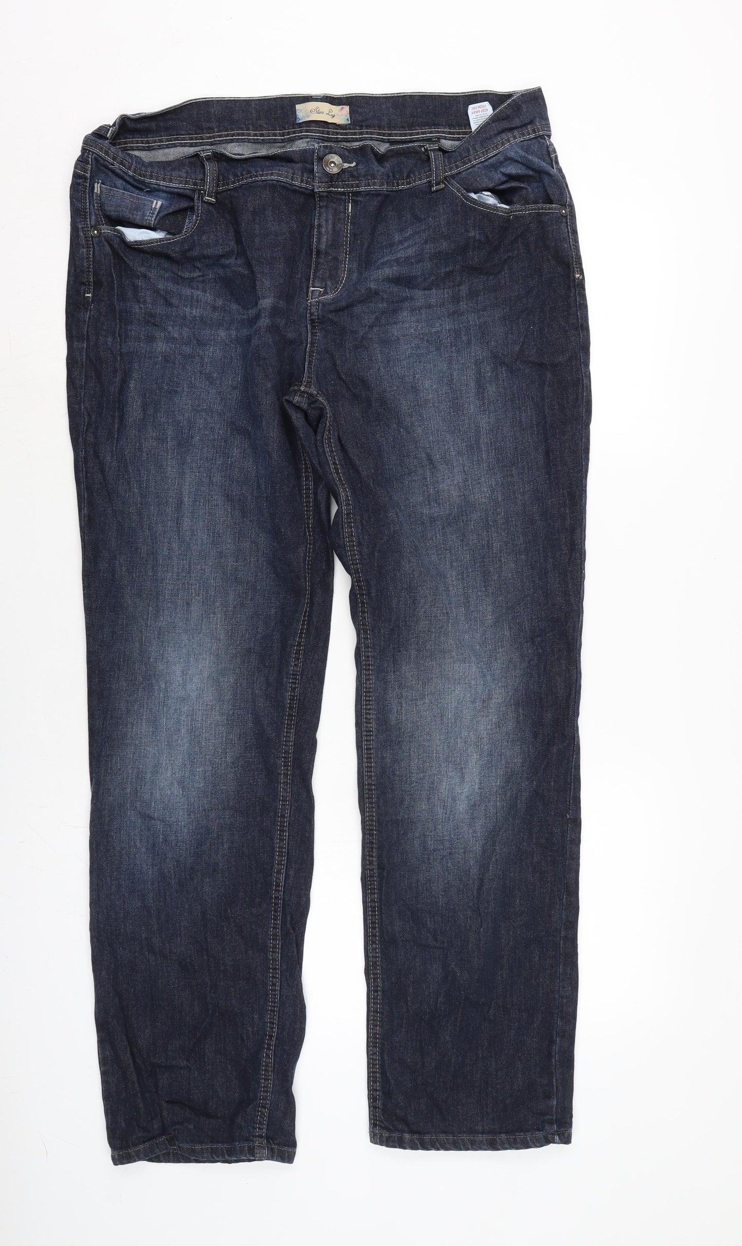 NEXT Womens Blue Cotton Blend Bootcut Jeans Size 18 L30.5 in Regular Zip