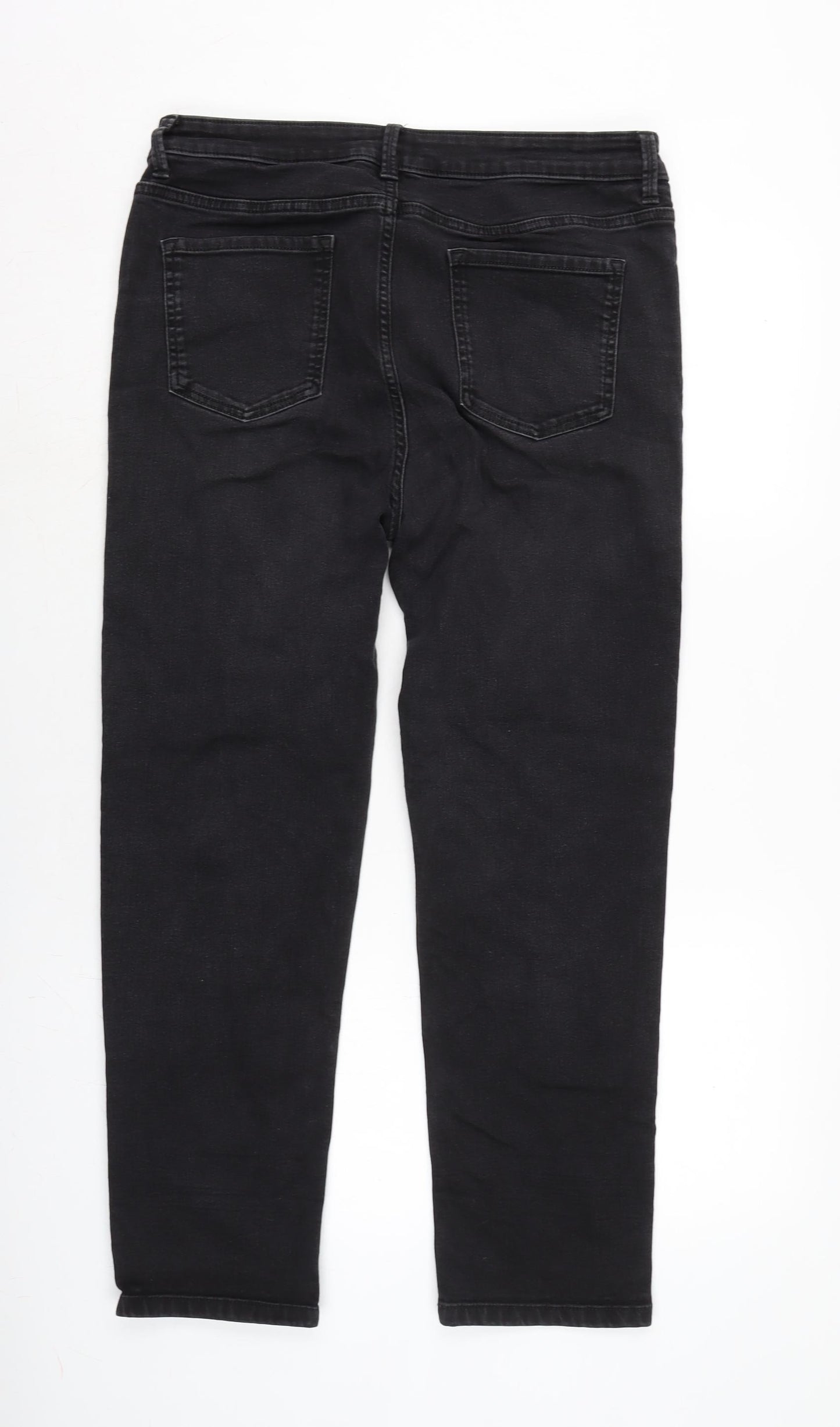 Marks and Spencer Womens Grey Cotton Blend Straight Jeans Size 16 L27.5 in Regular Zip