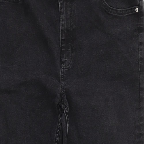 Marks and Spencer Womens Grey Cotton Blend Straight Jeans Size 16 L27.5 in Regular Zip