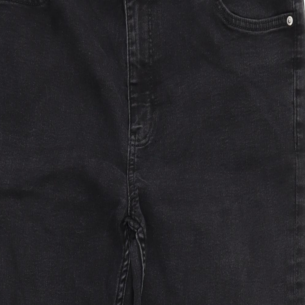 Marks and Spencer Womens Grey Cotton Blend Straight Jeans Size 16 L27.5 in Regular Zip