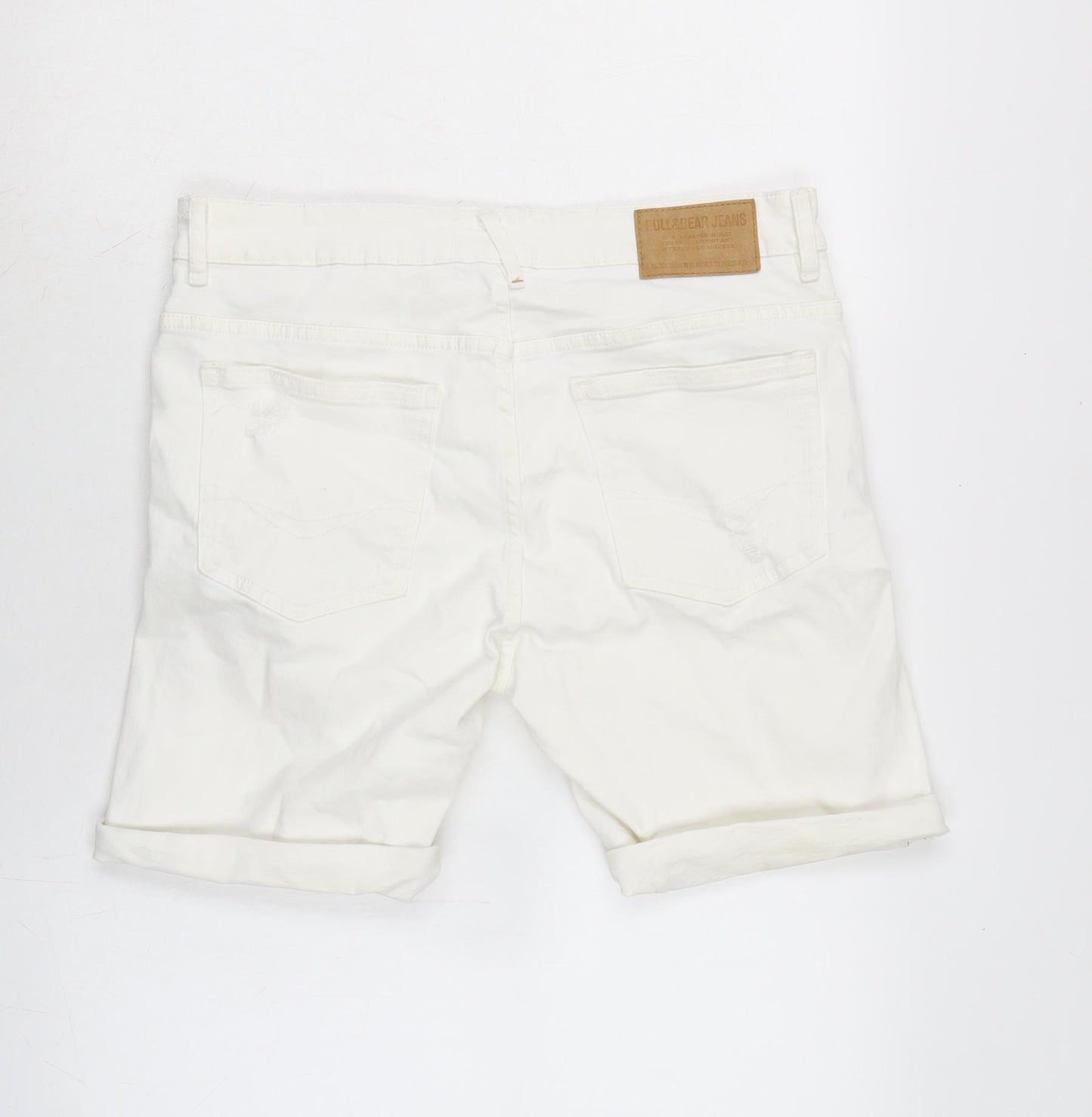 Pull&Bear Womens White Cotton Boyfriend Shorts Size 16 Regular Zip - Distressed