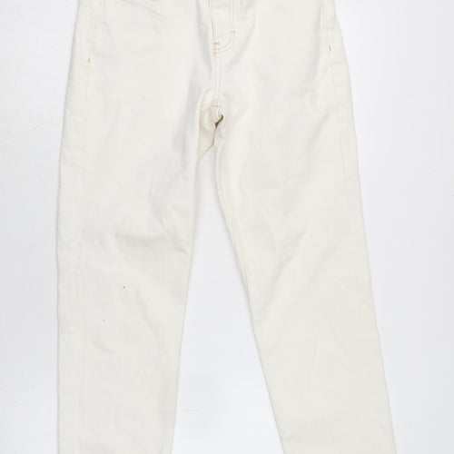 Topshop Womens Ivory Cotton Blend Straight Jeans Size 28 in L26 in Regular Zip - Raw Hem