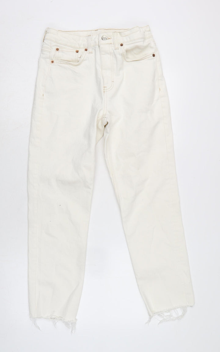 Topshop Womens Ivory Cotton Blend Straight Jeans Size 28 in L26 in Regular Zip - Raw Hem
