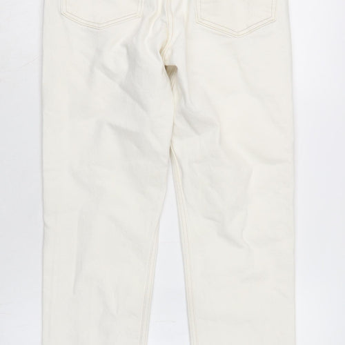 Topshop Womens Ivory Cotton Blend Straight Jeans Size 28 in L26 in Regular Zip - Raw Hem