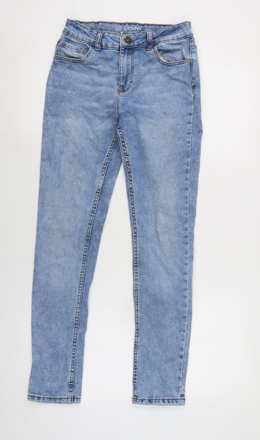 Denim & Co. Girls Blue Cotton Skinny Jeans Size 11-12 Years L27.5 in Regular Zip