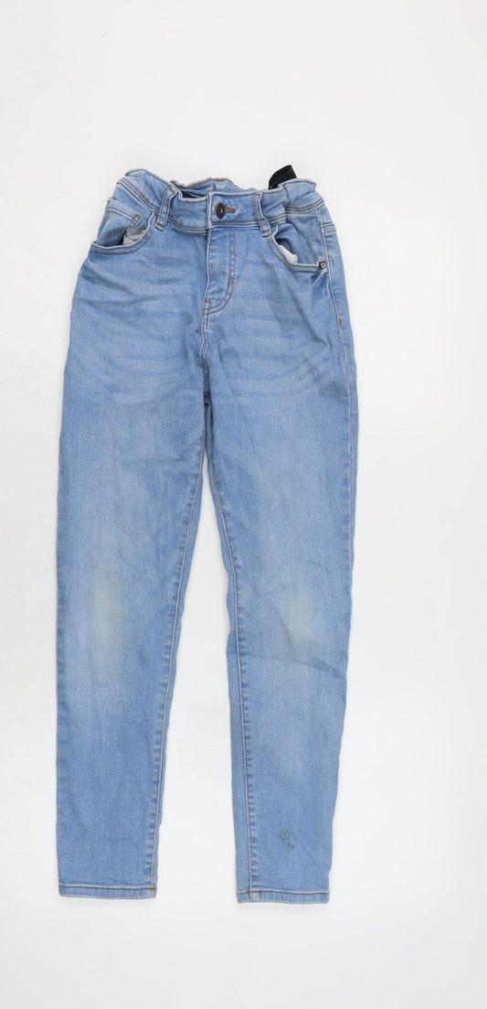 Denim & Co. Girls Blue Cotton Skinny Jeans Size 10-11 Years L24.5 in Regular Zip