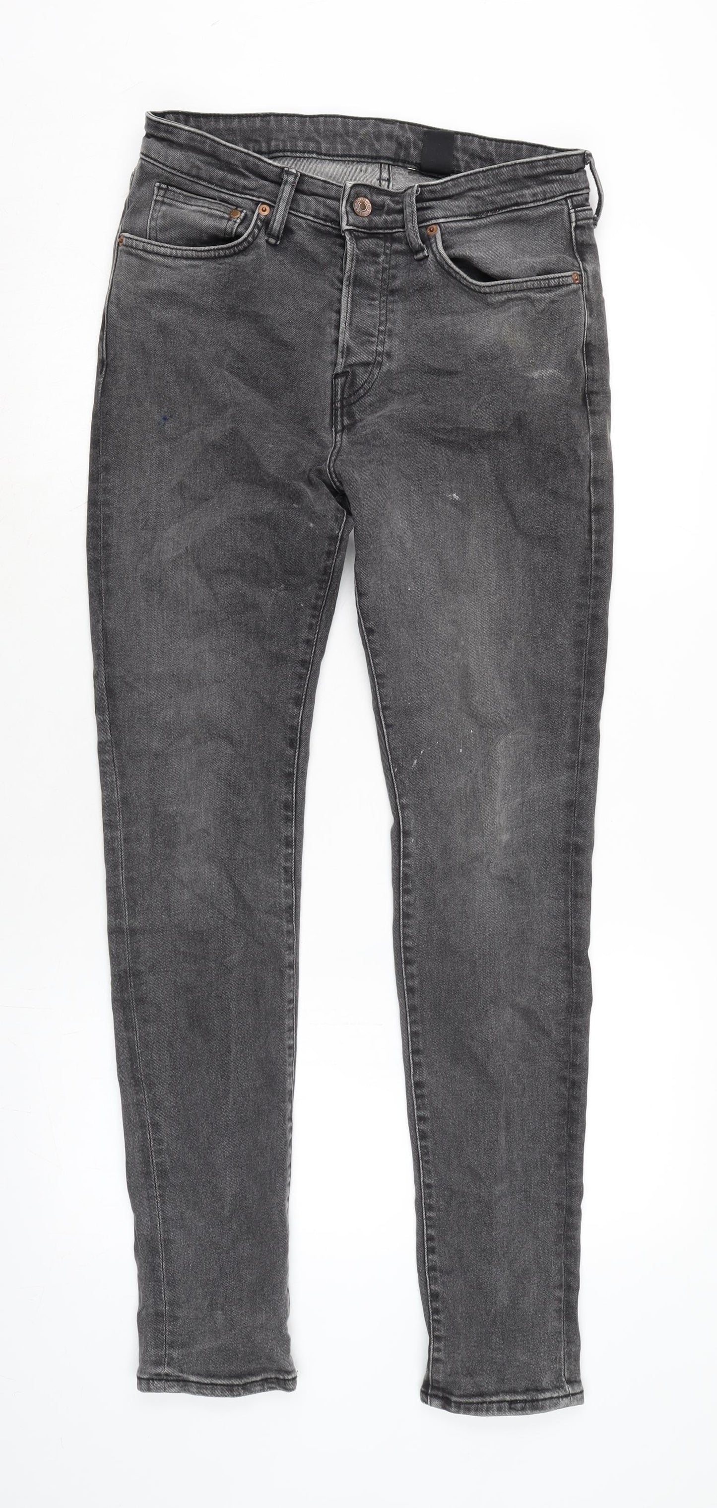 H&M Mens Grey Cotton Blend Tapered Jeans Size 32 in L32 in Regular Button