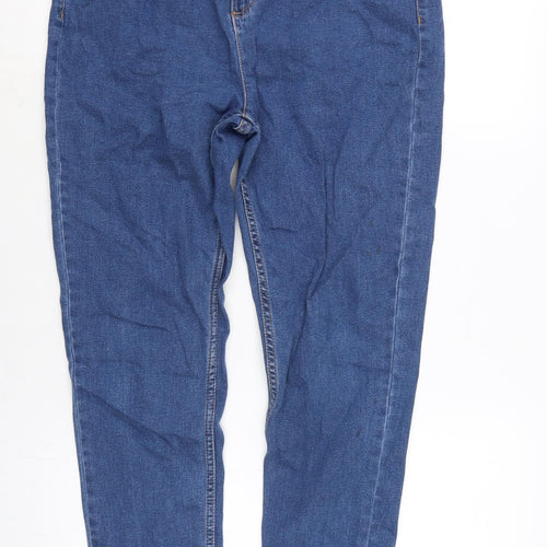 Marks and Spencer Womens Blue Cotton Blend Straight Jeans Size 14 L30 in Regular Zip