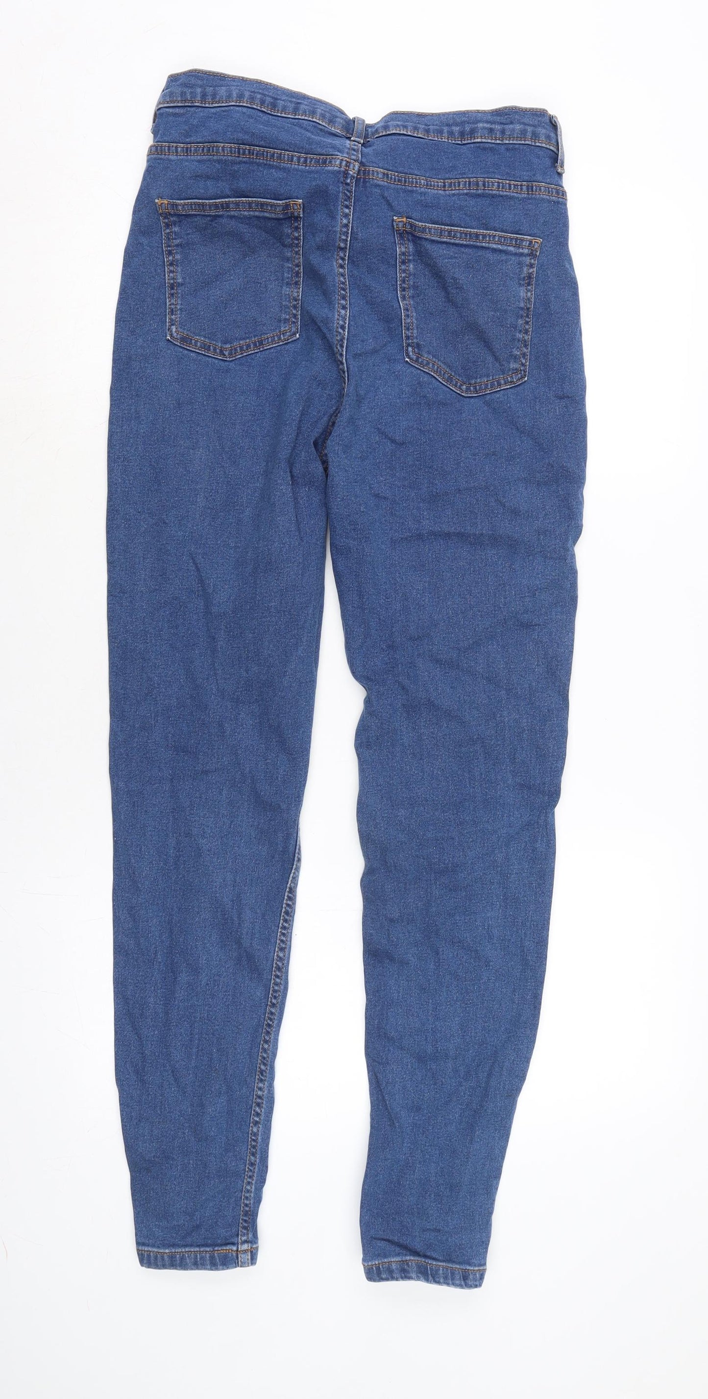 Marks and Spencer Womens Blue Cotton Blend Straight Jeans Size 14 L30 in Regular Zip