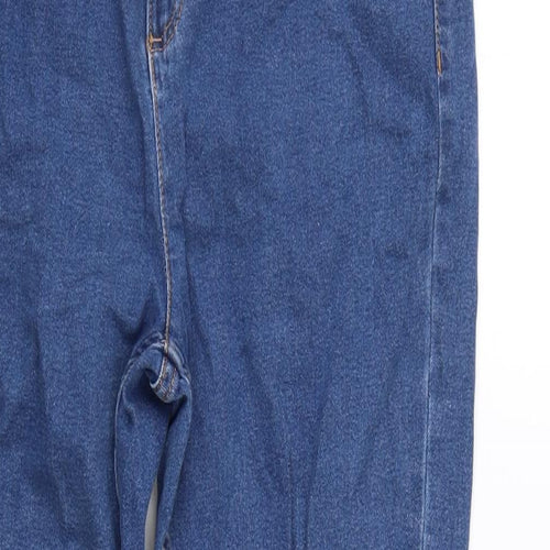 Marks and Spencer Womens Blue Cotton Blend Straight Jeans Size 14 L30 in Regular Zip