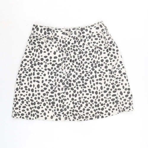 Browny Standard Womens White Cotton A-Line Skirt Size 24 in Zip - Black spots.
