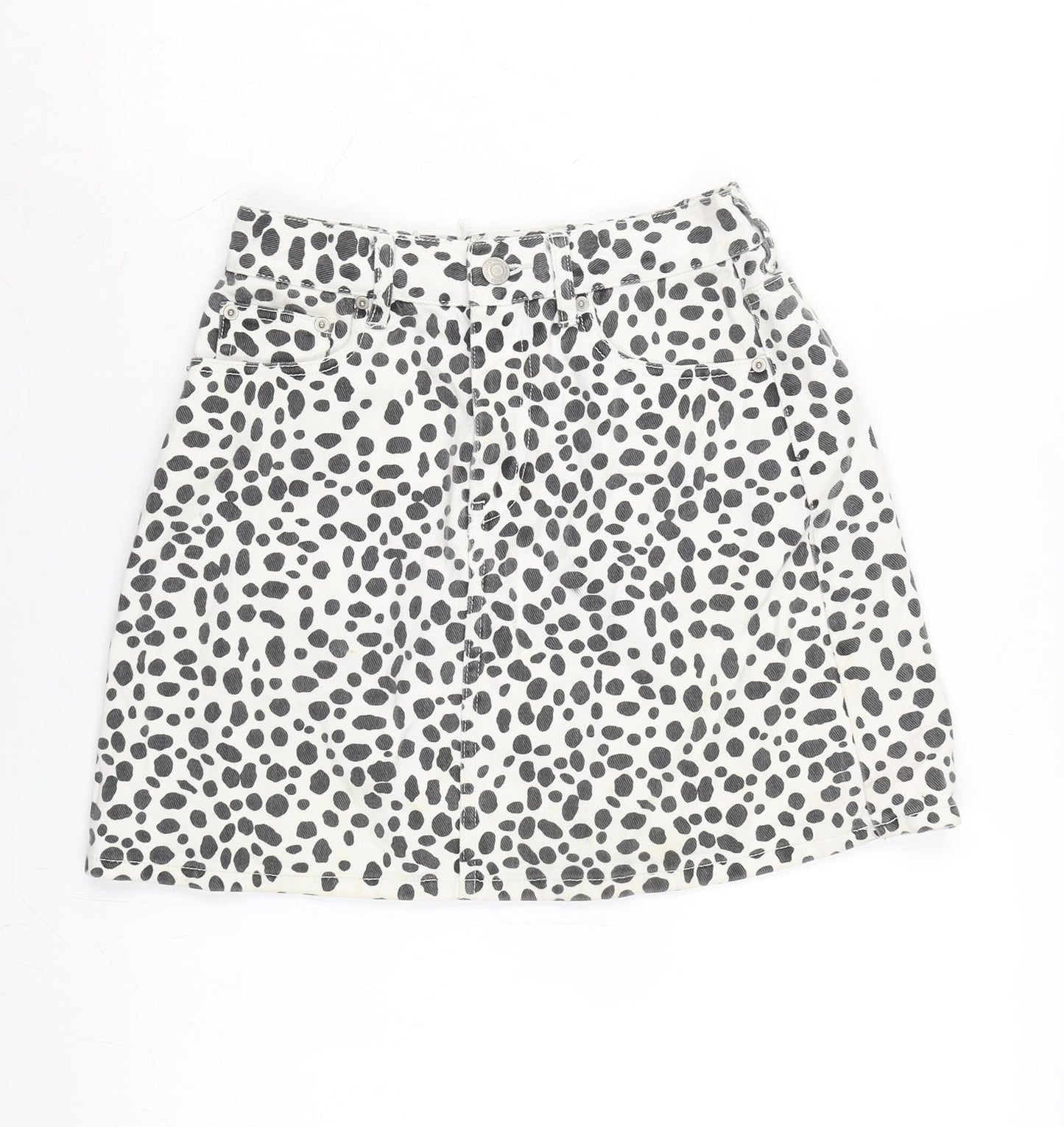 Browny Standard Womens White Cotton A-Line Skirt Size 24 in Zip - Black spots.