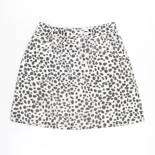 Browny Standard Womens White Cotton A-Line Skirt Size 24 in Zip - Black spots.