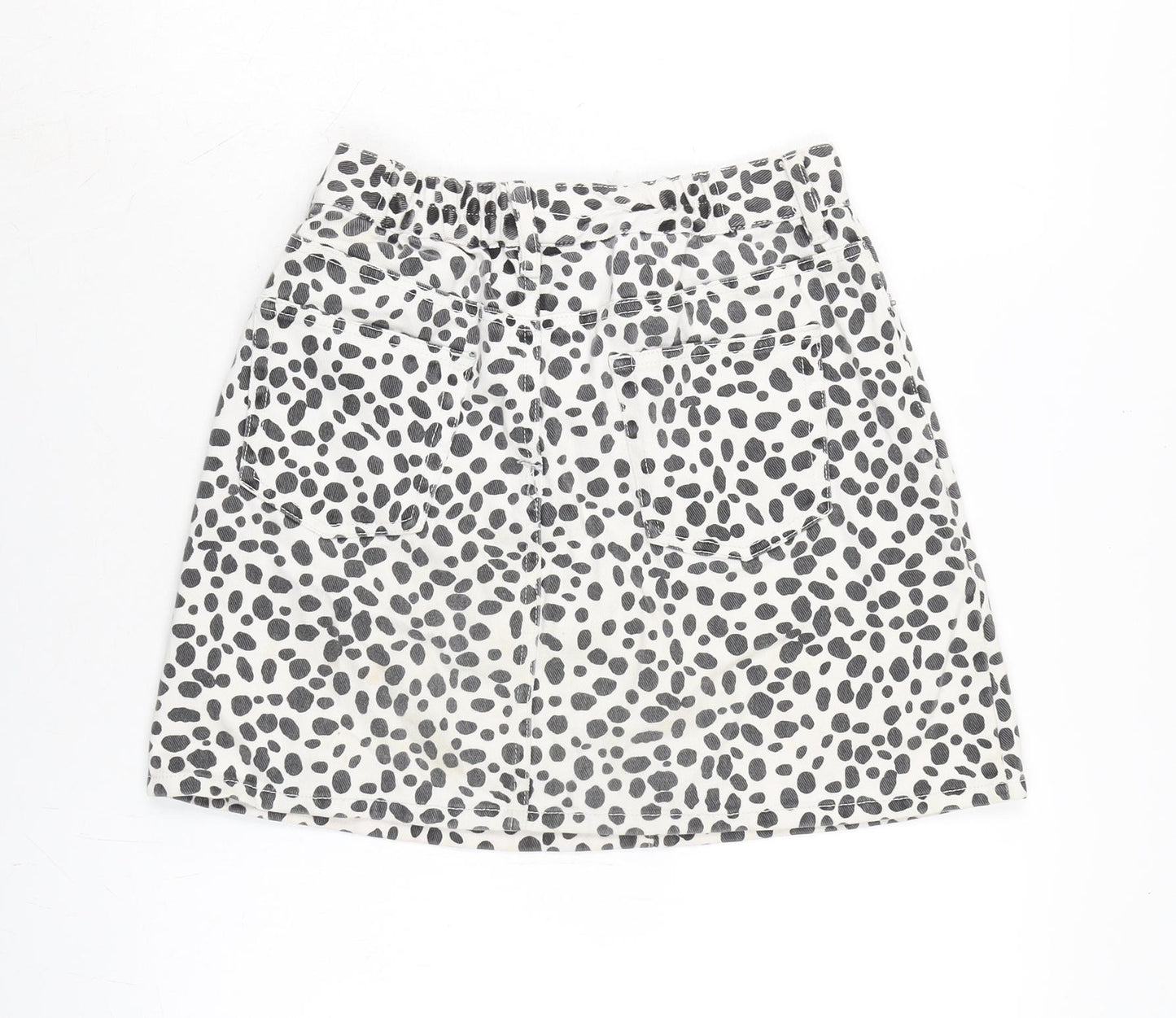 Browny Standard Womens White Cotton A-Line Skirt Size 24 in Zip - Black spots.