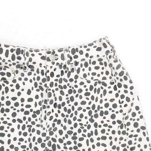 Browny Standard Womens White Cotton A-Line Skirt Size 24 in Zip - Black spots.