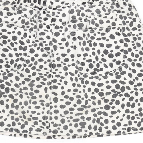 Browny Standard Womens White Cotton A-Line Skirt Size 24 in Zip - Black spots.