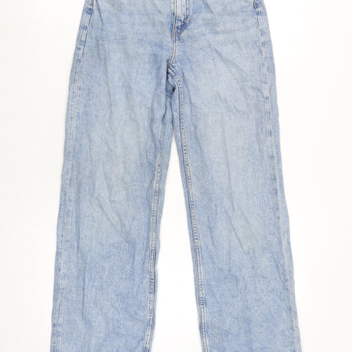 H&M Womens Blue Cotton Blend Wide-Leg Jeans Size 24 in L26 in Regular Zip