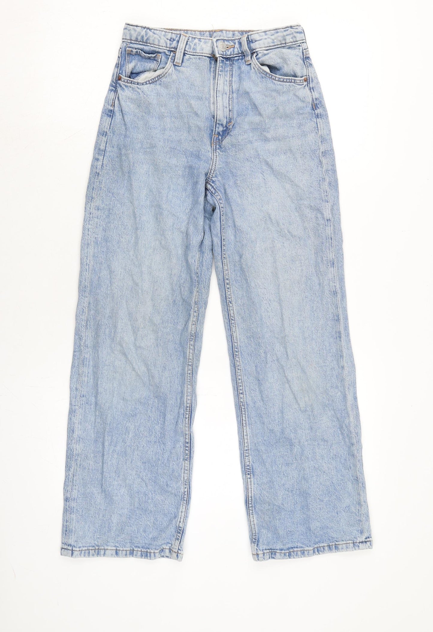 H&M Womens Blue Cotton Blend Wide-Leg Jeans Size 24 in L26 in Regular Zip