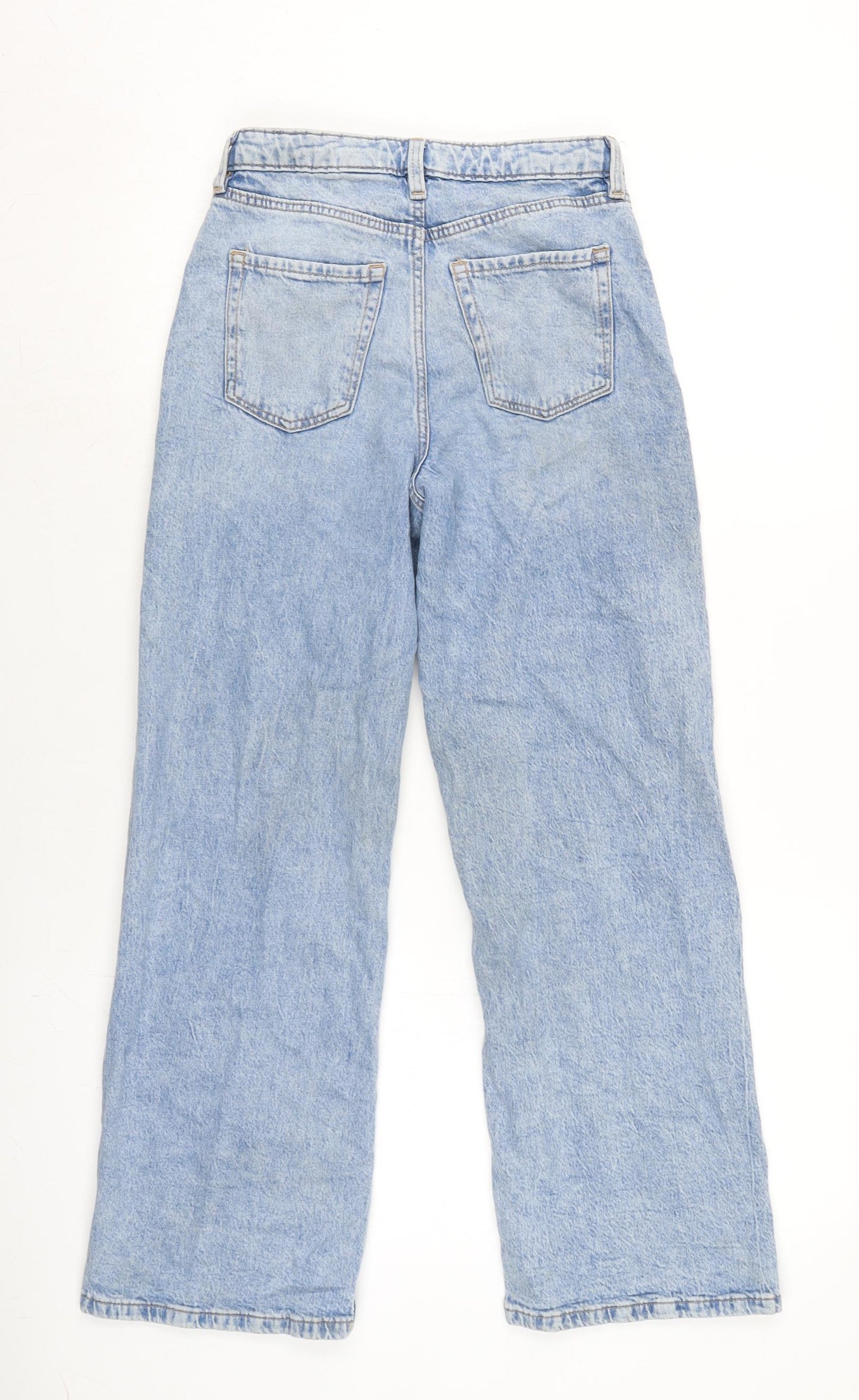 H&M Womens Blue Cotton Blend Wide-Leg Jeans Size 24 in L26 in Regular Zip