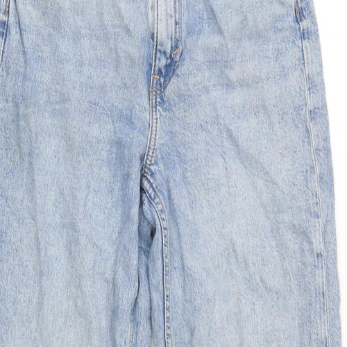 H&M Womens Blue Cotton Blend Wide-Leg Jeans Size 24 in L26 in Regular Zip