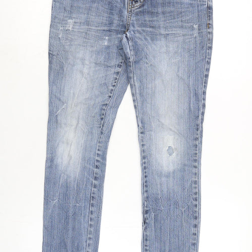 Love Label Womens Blue Cotton Blend Tapered Jeans Size 6 L29 in Regular Zip - Distressed