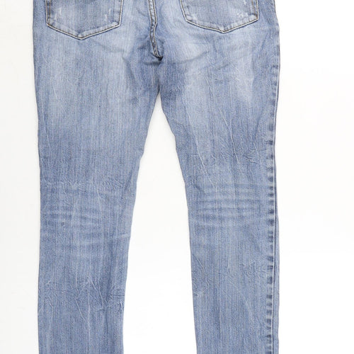 Love Label Womens Blue Cotton Blend Tapered Jeans Size 6 L29 in Regular Zip - Distressed