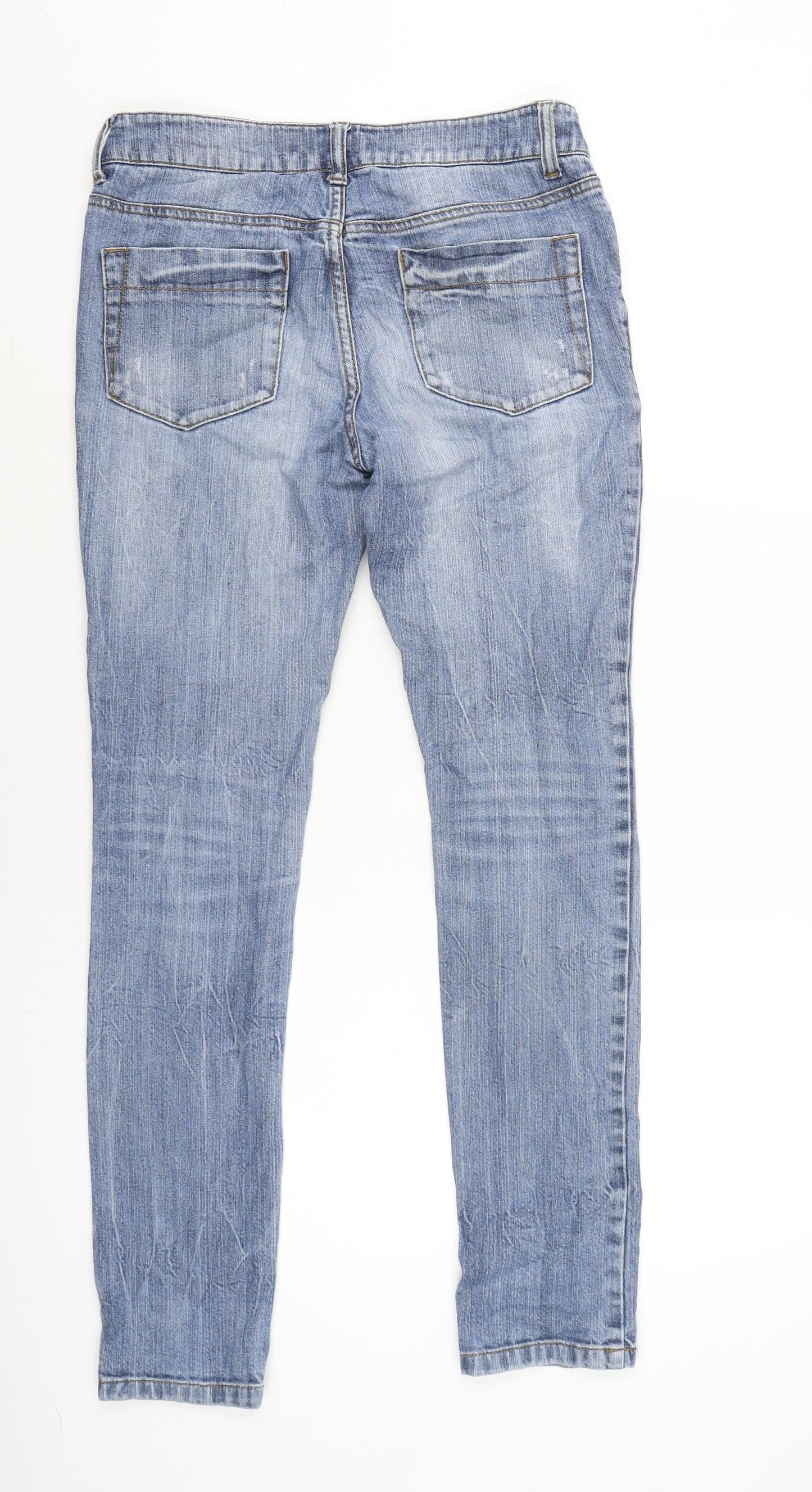 Love Label Womens Blue Cotton Blend Tapered Jeans Size 6 L29 in Regular Zip - Distressed
