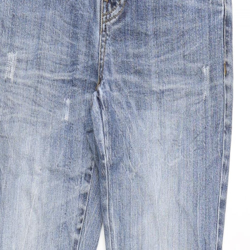 Love Label Womens Blue Cotton Blend Tapered Jeans Size 6 L29 in Regular Zip - Distressed