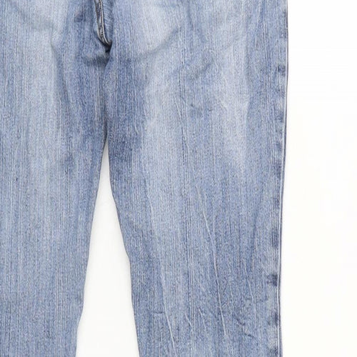 Love Label Womens Blue Cotton Blend Tapered Jeans Size 6 L29 in Regular Zip - Distressed