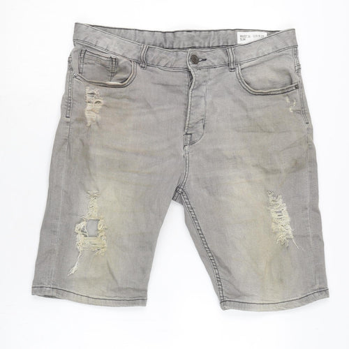 Denim & Co. Mens Grey Cotton Bermuda Shorts Size 34 in L10 in Regular Zip