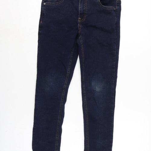 Bllue Zoo Girls Blue Cotton Tapered Jeans Size 10 Years L24.5 in Regular Zip