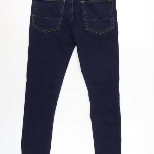 Bllue Zoo Girls Blue Cotton Tapered Jeans Size 10 Years L24.5 in Regular Zip