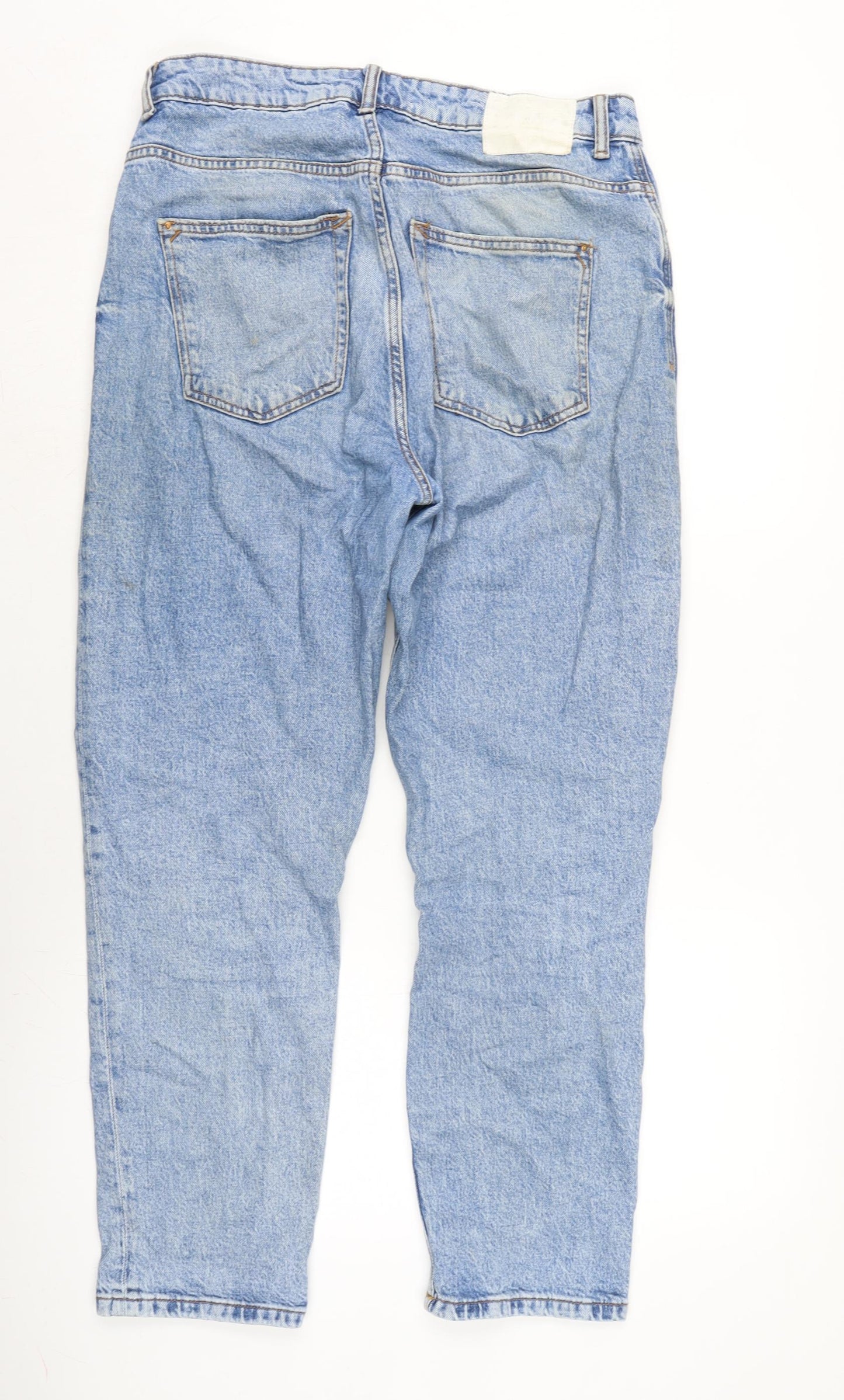 Zara Mens Blue Cotton Straight Jeans Size 32 in L28 in Regular Zip