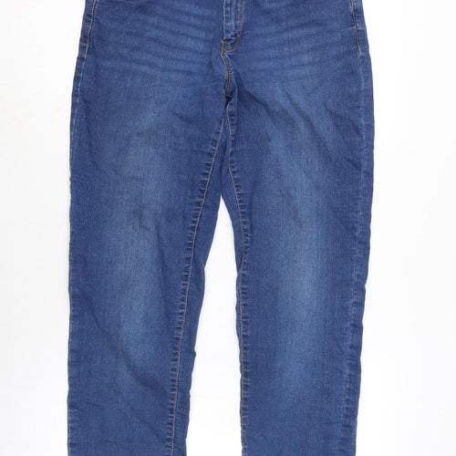 Dorothy Perkins Womens Blue Cotton Blend Straight Jeans Size 12 L26 in Regular Zip - Raw Hem