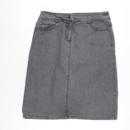 BHS Womens Grey Cotton A-Line Skirt Size 30 in Zip
