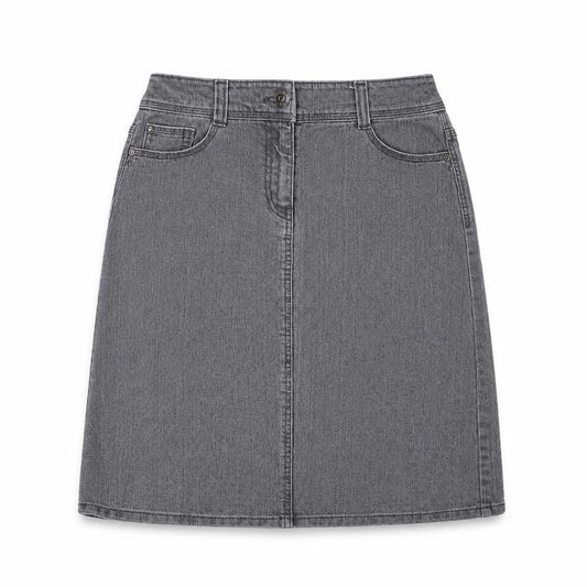 Front view of BHS women’s grey cotton a-line skirt, size UK 30, in zip